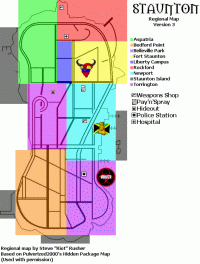 Карта оружия, Pay'n'Spray и регионов GTA 3 на острове Staunton Island