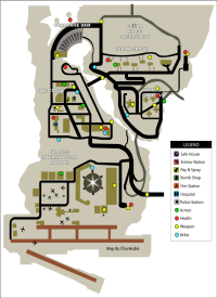 Карта здоровья, брони, оружия, полицейских значков в GTA Liberty City Stories на острове Shoreside Vale