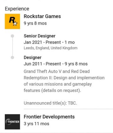 В резюме разработчика Rockstar Games нашли упоминание не анонсированного проекта