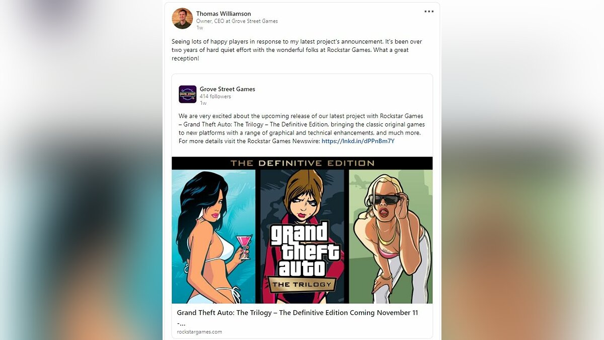  Grand Theft Auto: The Trilogy  — The Definitive Edition находилась в разработке более двух лет