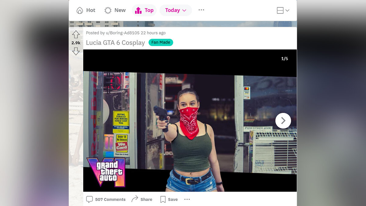 Девушка закосплеила Люсию из GTA 6 и попала в топ на Reddit